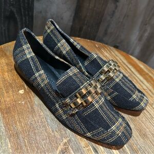 Veronica Beard Black and Gold Plaid Loafers